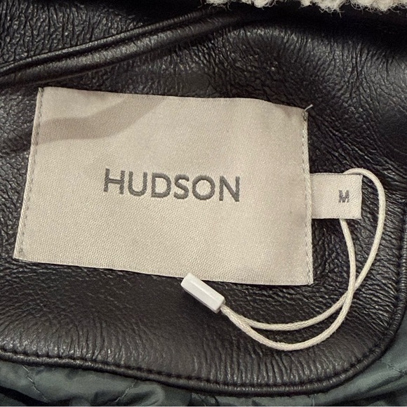 Hudson Womens Oversized Faux Leather Bomber Jacket Medium Black Shearling Edgy - Picture 13 of 15